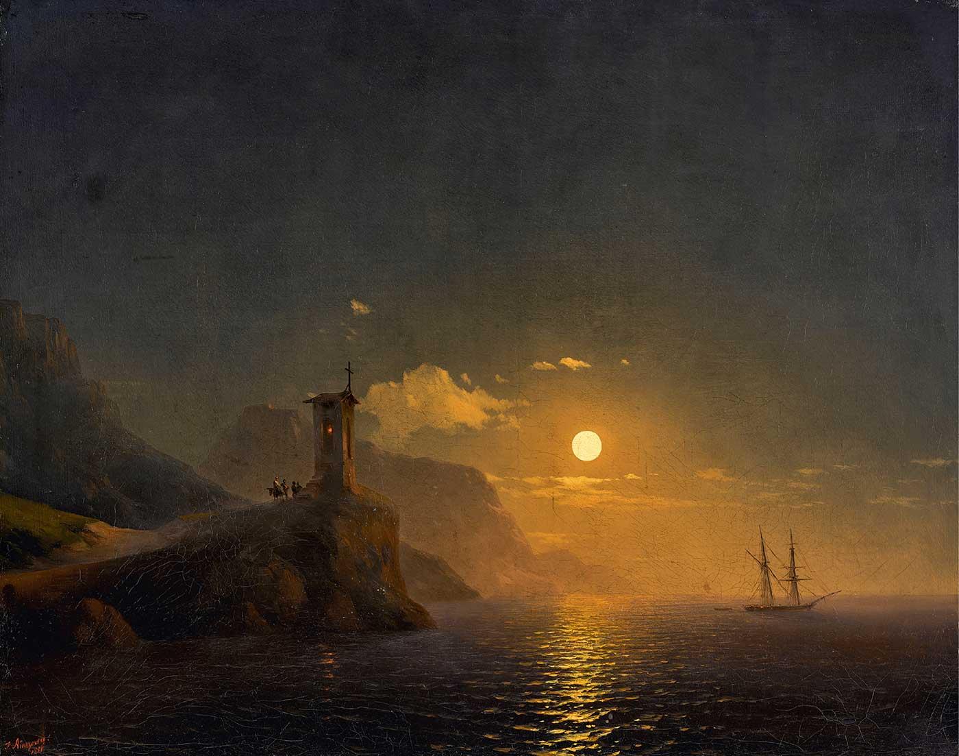 Ivan Aivazovsky Mehtaplı Gecede Sahildeki Şapel Kanvas Tablo