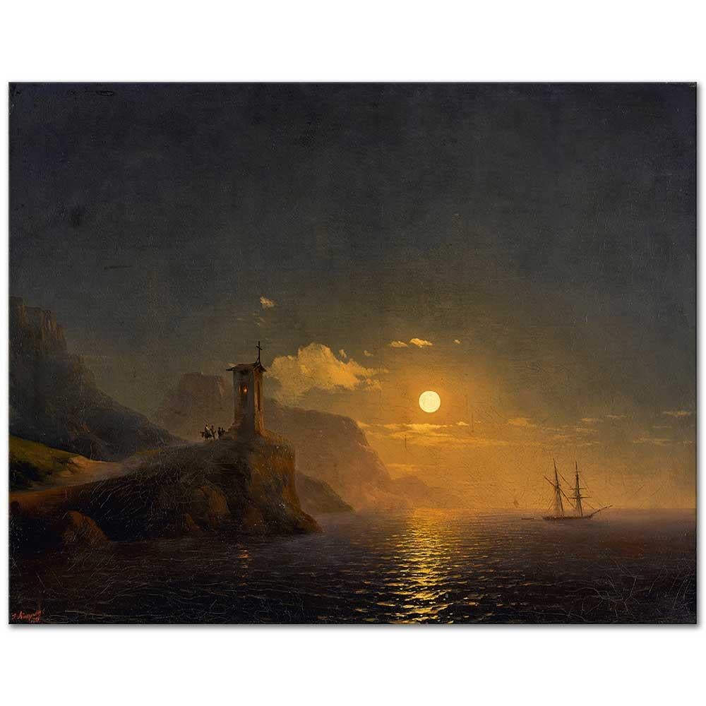 Ivan Aivazovsky Mehtaplı Gecede Sahildeki Şapel Kanvas Tablo