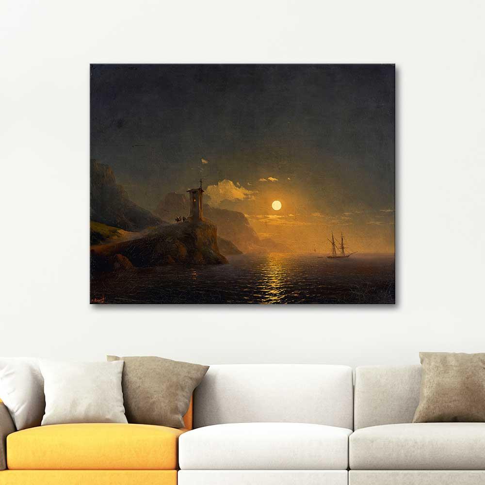 Ivan Aivazovsky Mehtaplı Gecede Sahildeki Şapel Kanvas Tablo