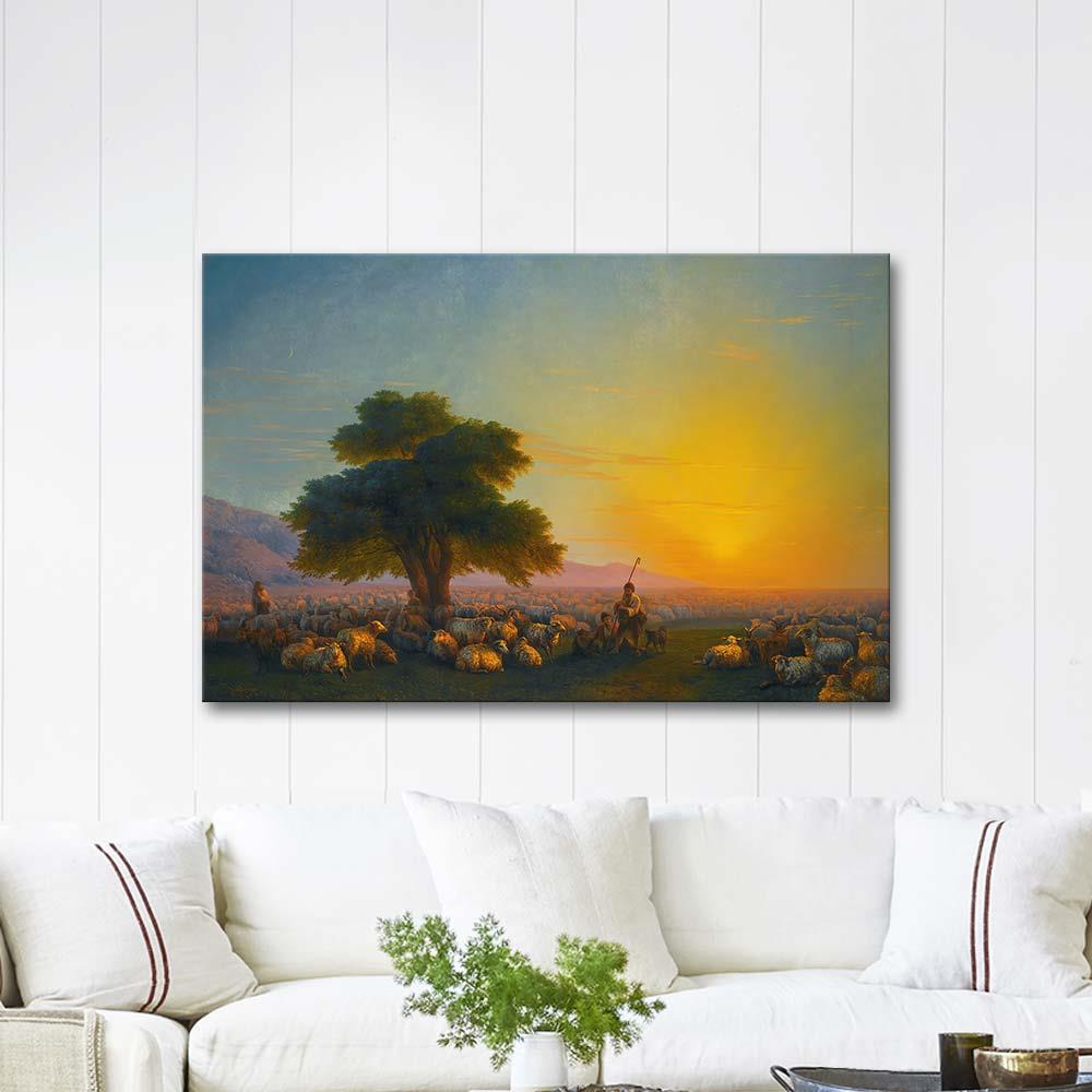 Ivan Aivazovsky Shepherds With Their Flock At Sunset Art Print