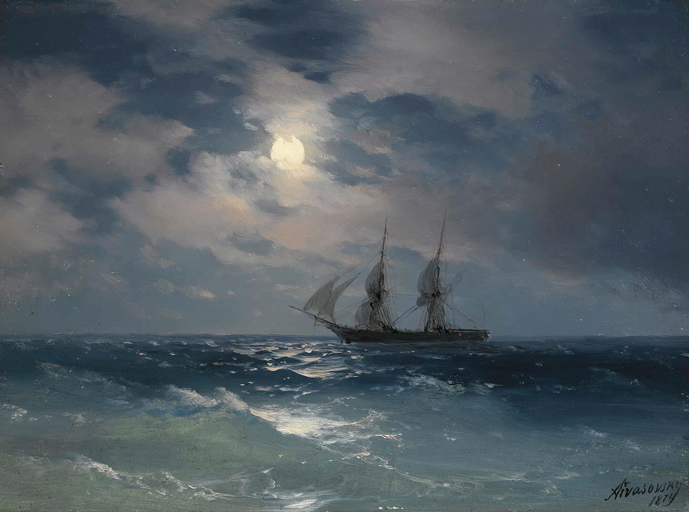 The Brig Mercury in the Moonlight by Ivan Aivazovsky