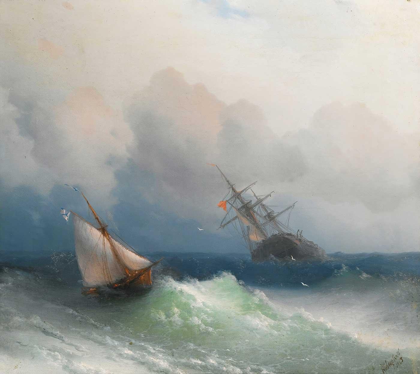 Two Ships At Sea by Ivan Aivazovsky
