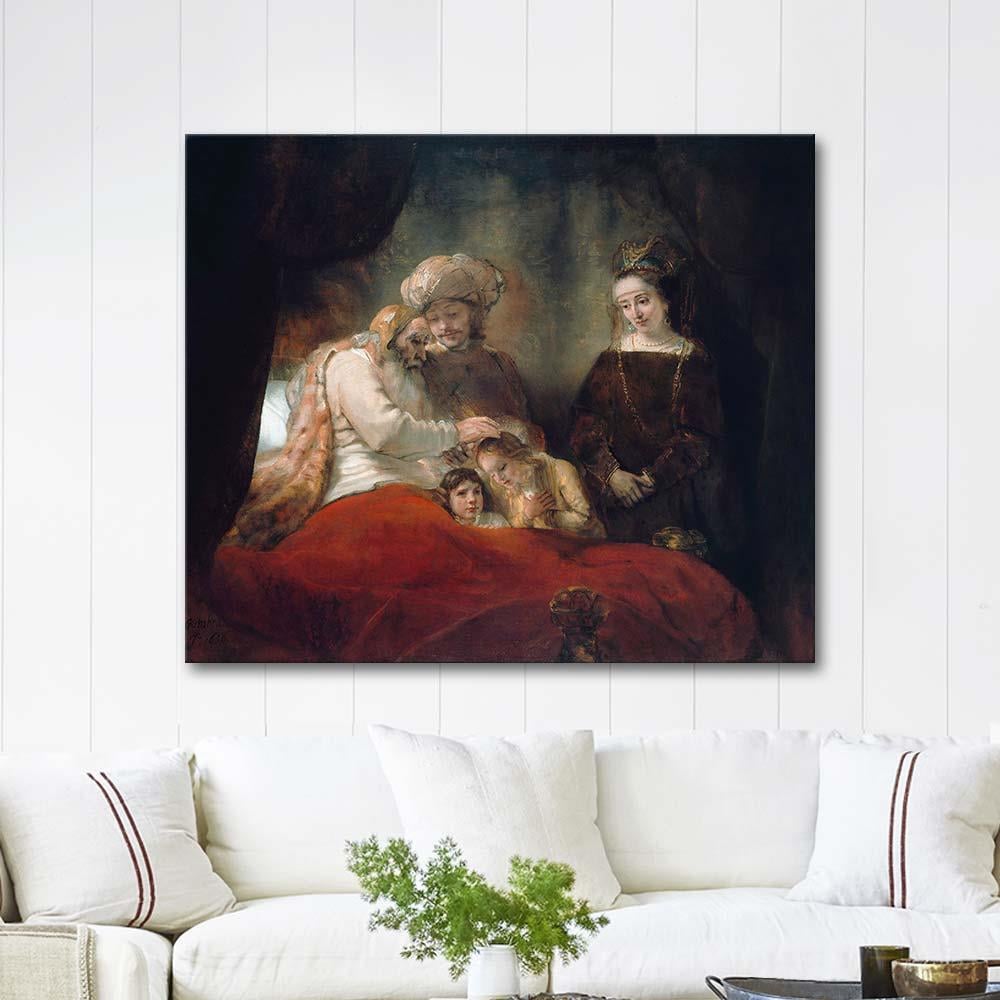 Rembrandt van Rijn Yakup Yusuf'un Çocuklarını Kutsarken Kanvas Tablo