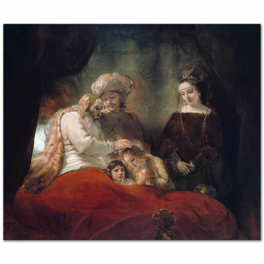 Rembrandt van Rijn Yakup Yusuf'un Çocuklarını Kutsarken Kanvas Tablo