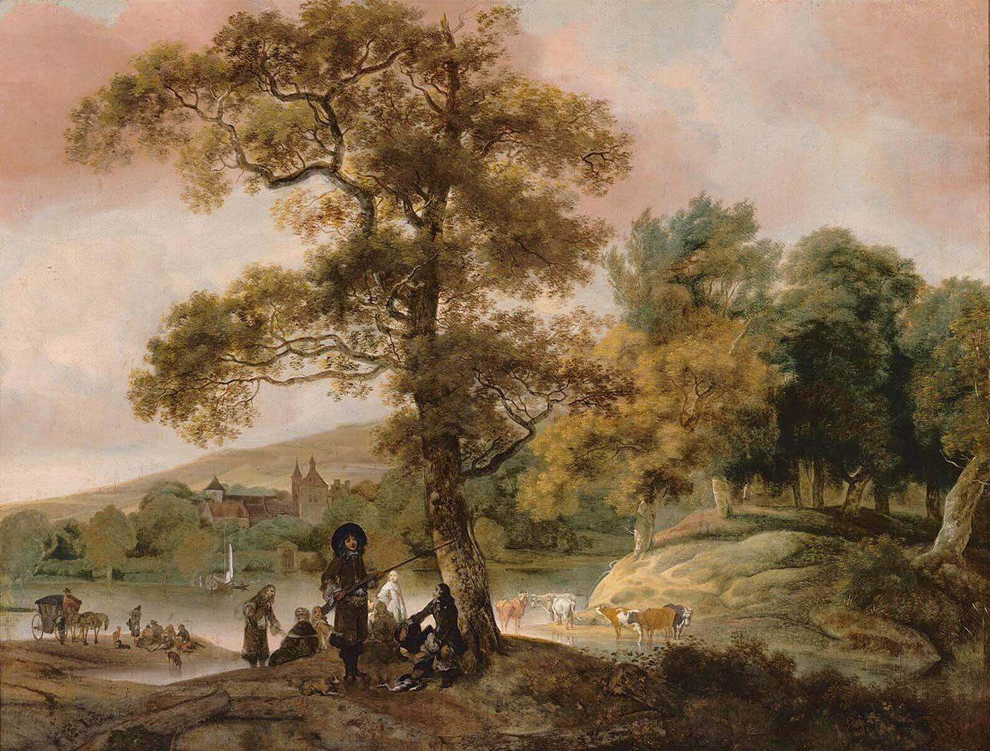 Distinguished Hunting Company on the Bank of a River by Jacob Esselens