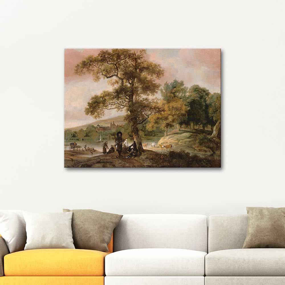 Jacob Esselens Distinguished Hunting Company on the Bank of a River Art Print