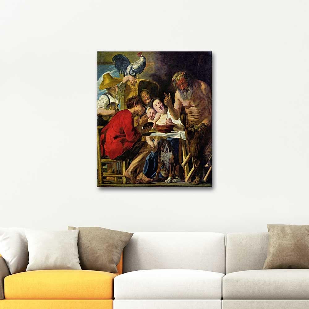 Jacob Jordaens The Satyr And The Peasant Family Art Print
