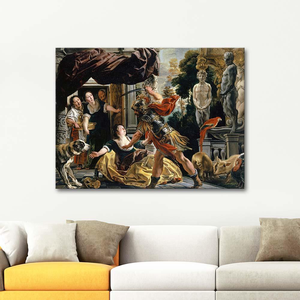 Jacob Jordaens Ulysses Circe'yi Tehdit Ederken Kanvas Tablo