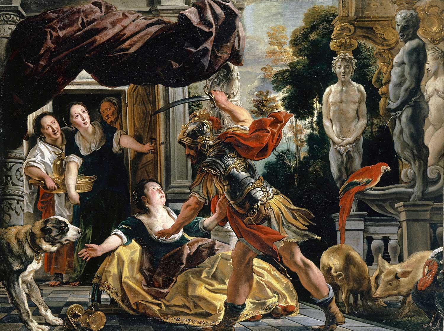 Jacob Jordaens Ulysses Circe'yi Tehdit Ederken Kanvas Tablo