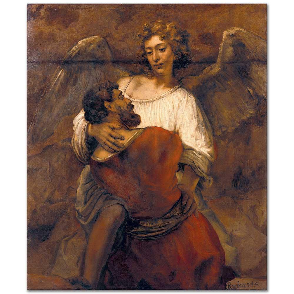 Rembrandt van Rijn Yakup Melekle Güreşirken Kanvas Tablo