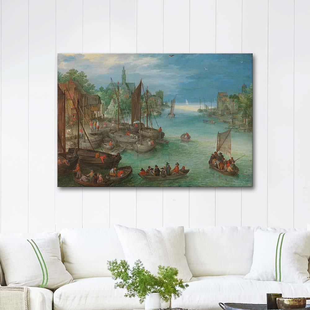 Jan Brueghel the Elder View of a City along a River Art Print