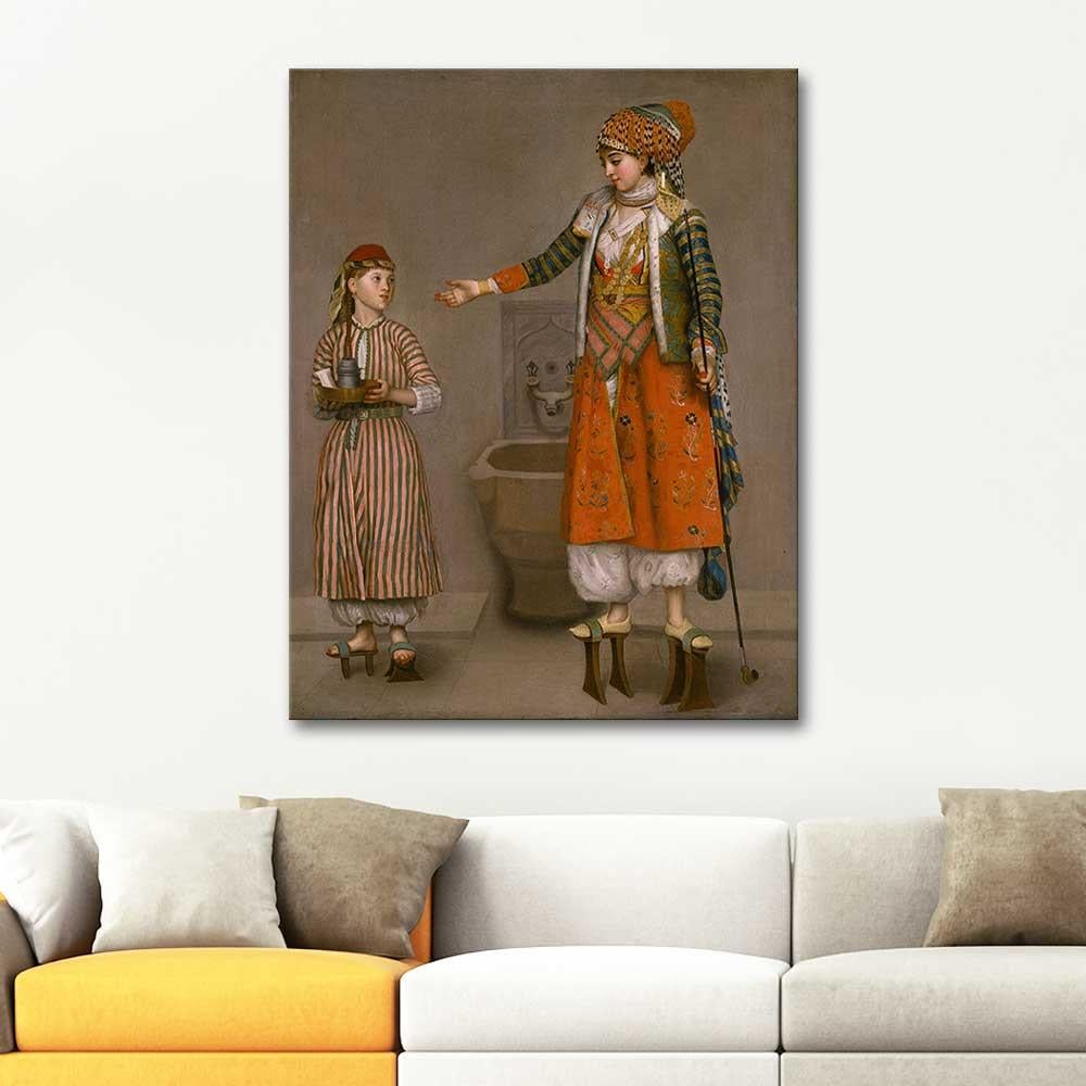Jean-Etienne Liotard Türk Kıyafetli Kadın ve Hizmetçisi Kanvas Tablo