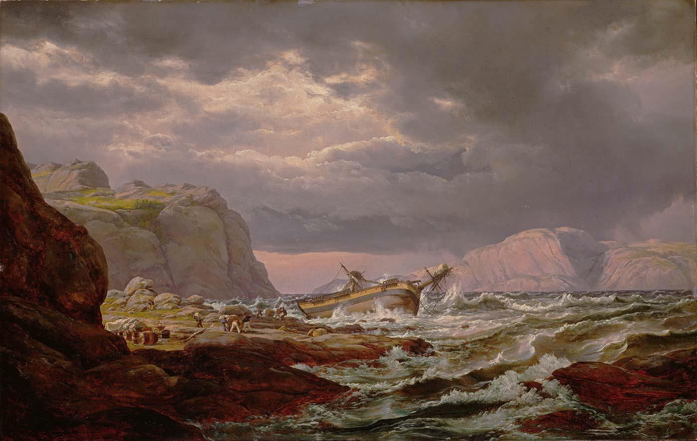 Johan Christian Dahl Norveç Kıyısında Gemi Kazası Kanvas Tablo