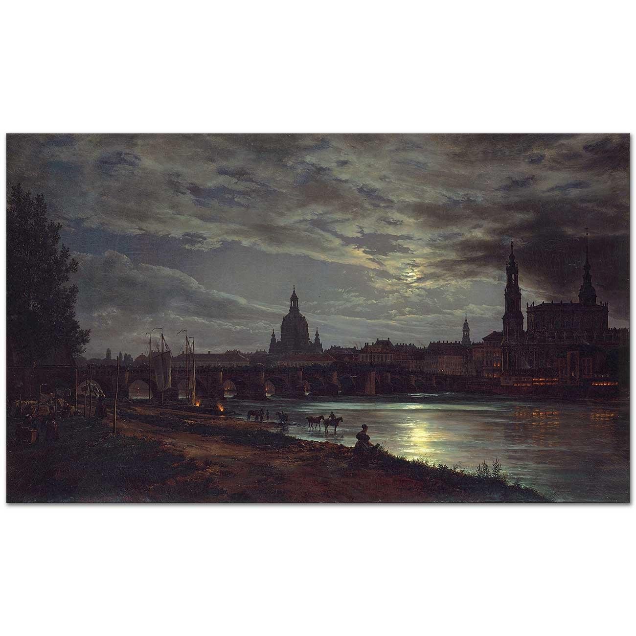 Johan Christian Dahl Dresden'den Dolunaya Bakış Kanvas Tablo