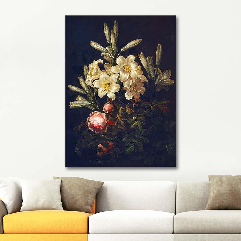 Johan Laurentz Jensen White Lilies And Roses Art Print
