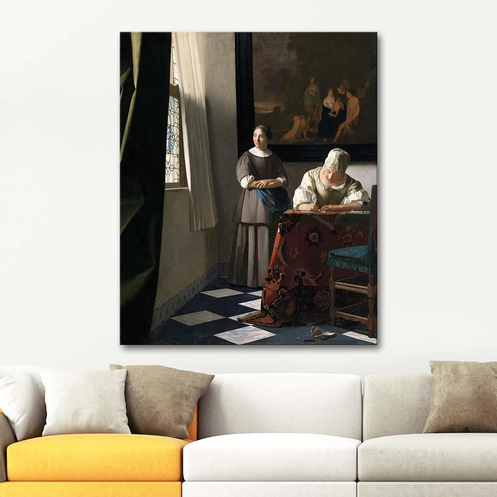 Johannes Vermeer Hizmetçisi ile Mektup Yazan Kadın Kanvas Tablo