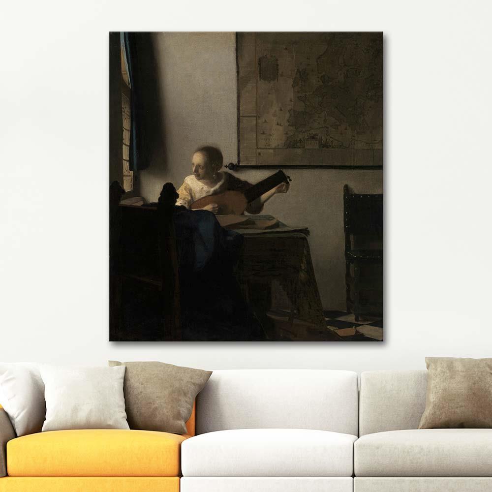 Johannes Vermeer Ud Çalan Genç Kadın Kanvas Tablo