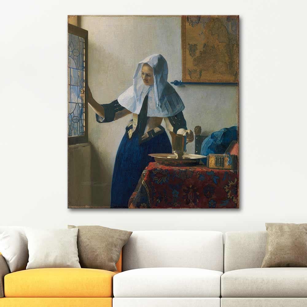 Johannes Vermeer Su Kabı ile Genç Kadın Kanvas Tablo