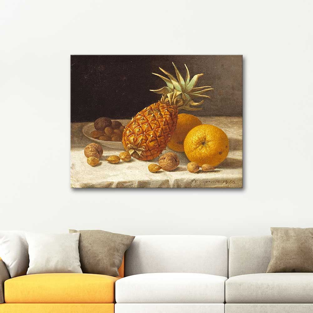 John F Francis Ananas Portakal ve Cevizli Natürmort Kanvas Tablo