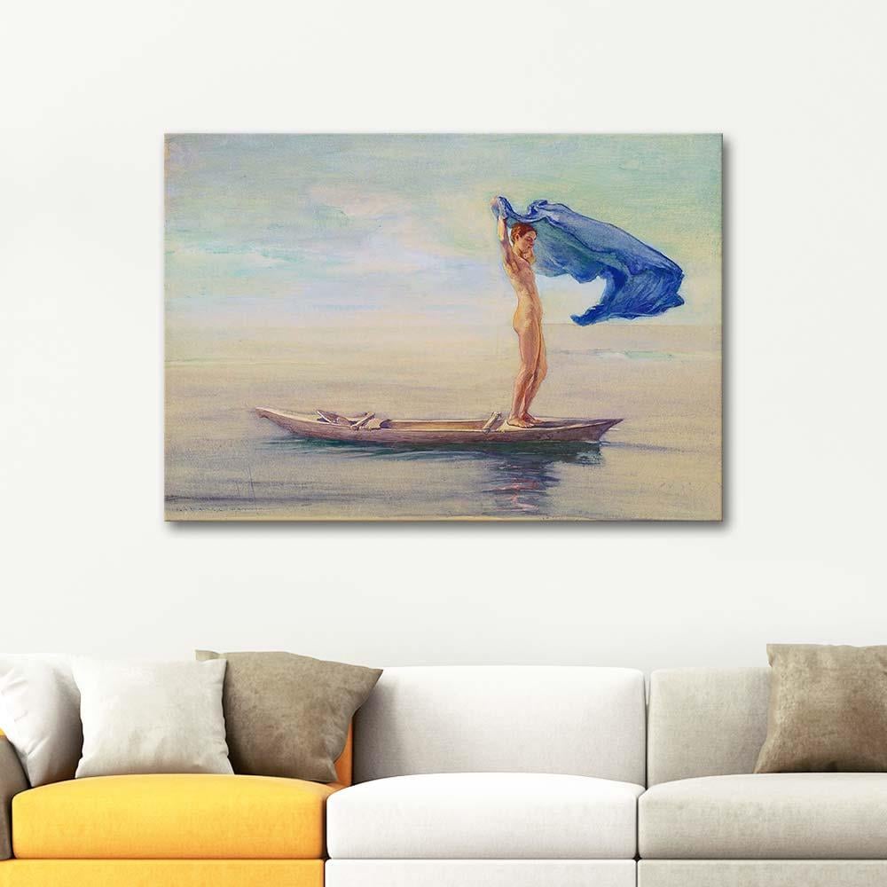 John La Farge Girl In Bow Of Canoe Spreading Out Her Loin Art Print