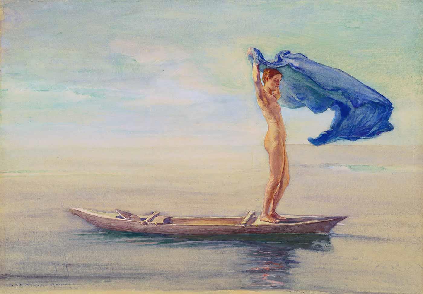 Girl In Bow Of Canoe Spreading Out Her Loin by John La Farge