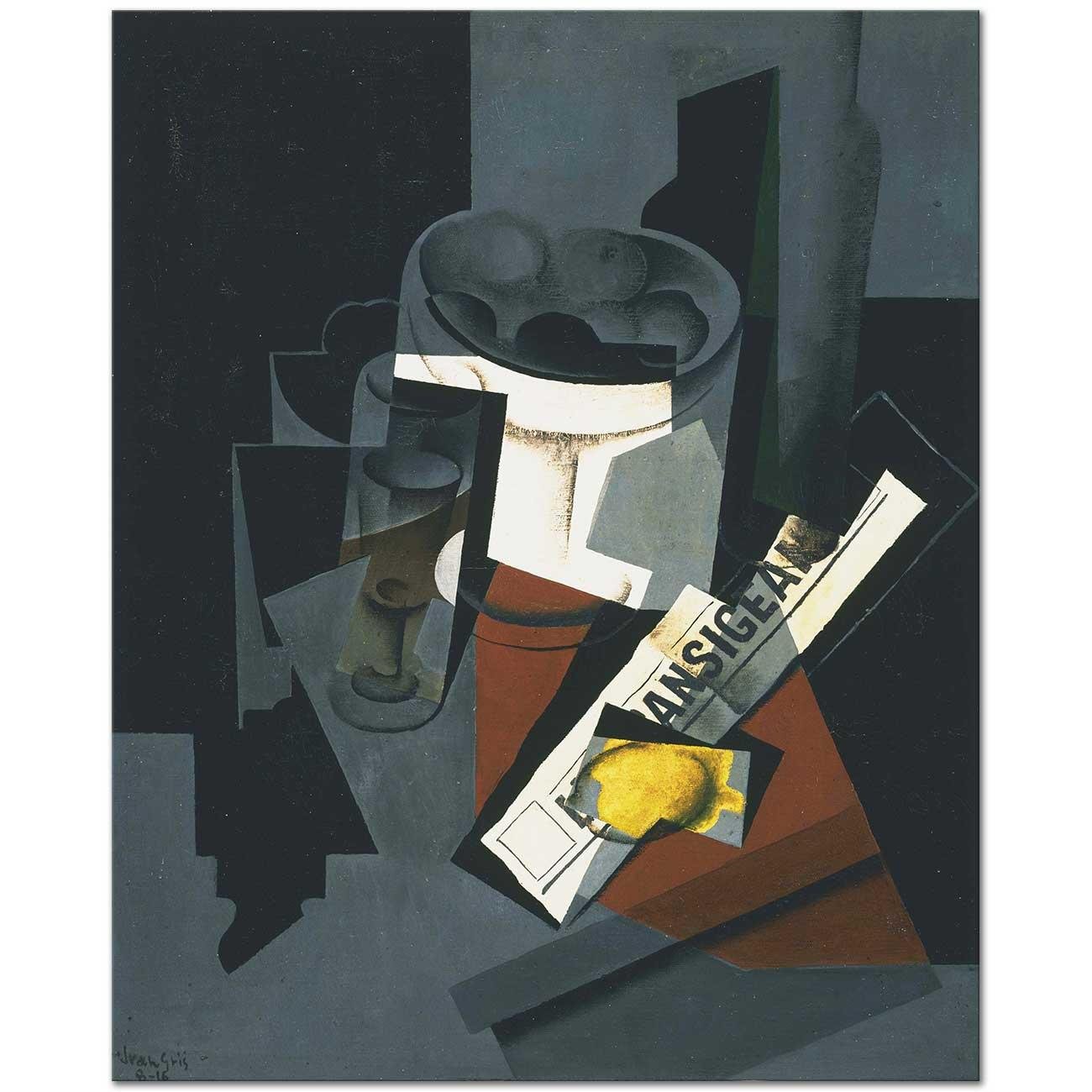 Juan Gris Meyve Tabağı Şişe ve Limon Kanvas Tablo