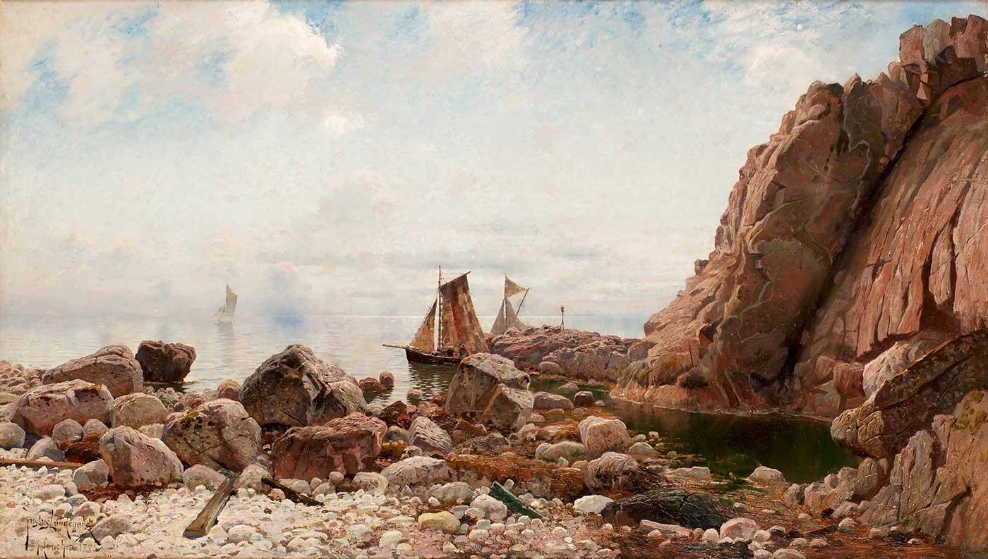Sail Barges at Anchor at Klippvagg by Justus Lundegard