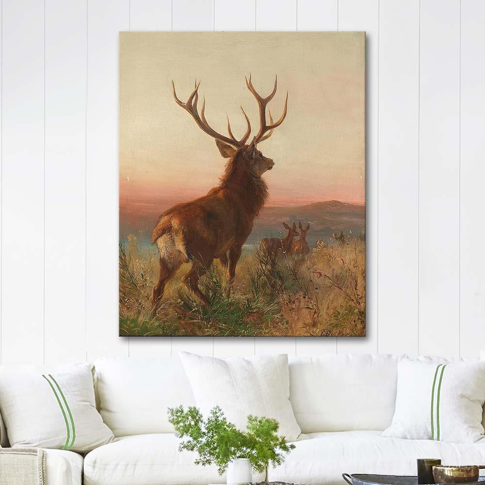 Carl Friedrich Deiker Sürü Lideri ve Diğer Geyikler Kanvas Tablo