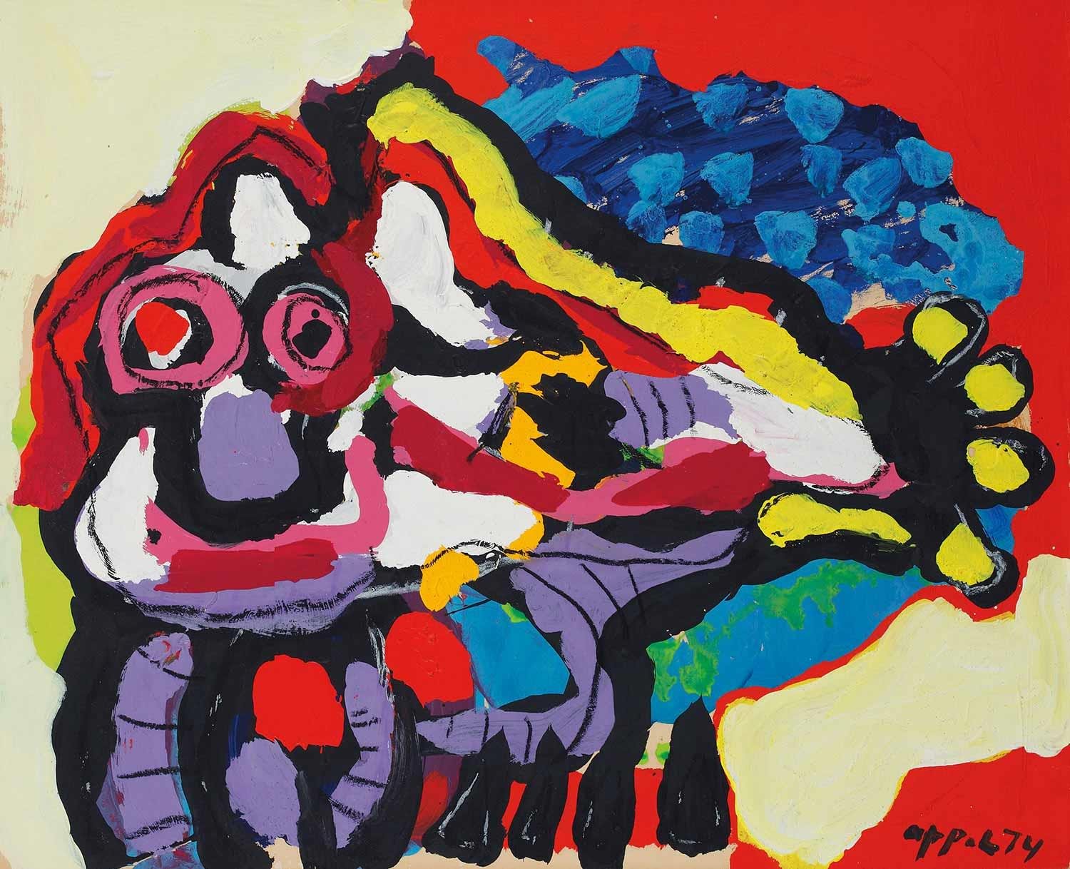 Karel Appel Güneşlenen Hayvan Kanvas Tablo