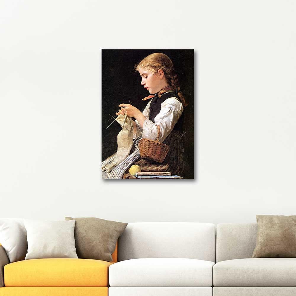 Knitting Girl by Albert Anker as Art Print