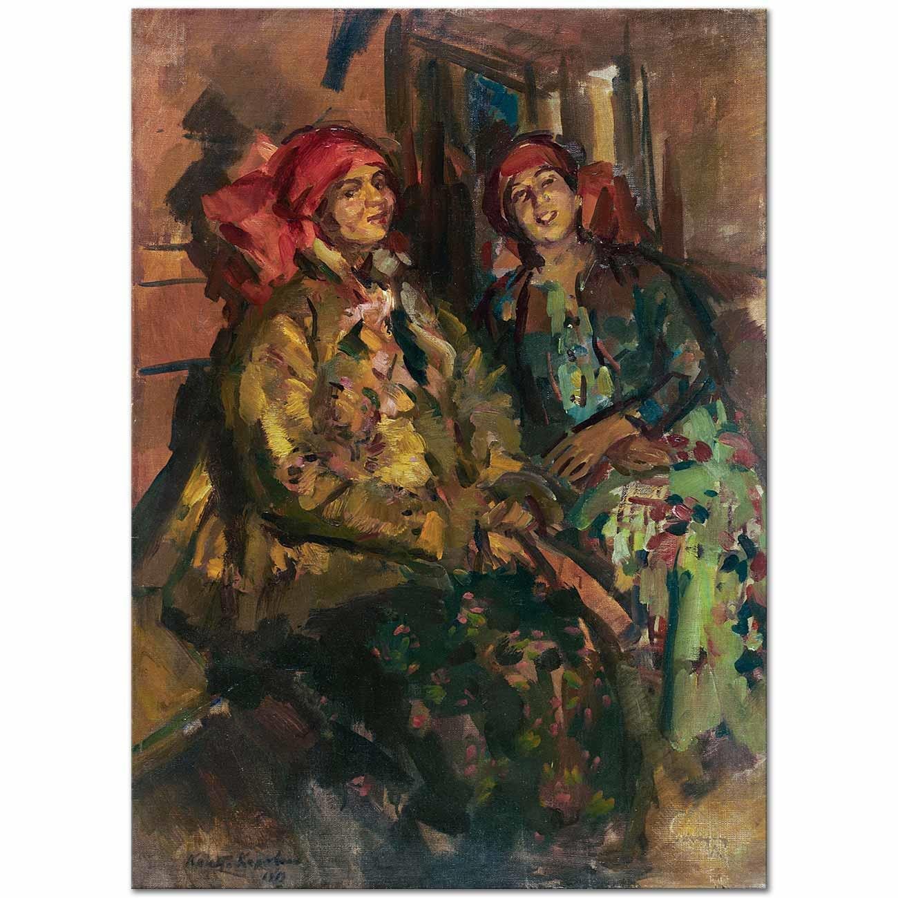 Two Girls In Peasant Costumes by Konstantin Korovin