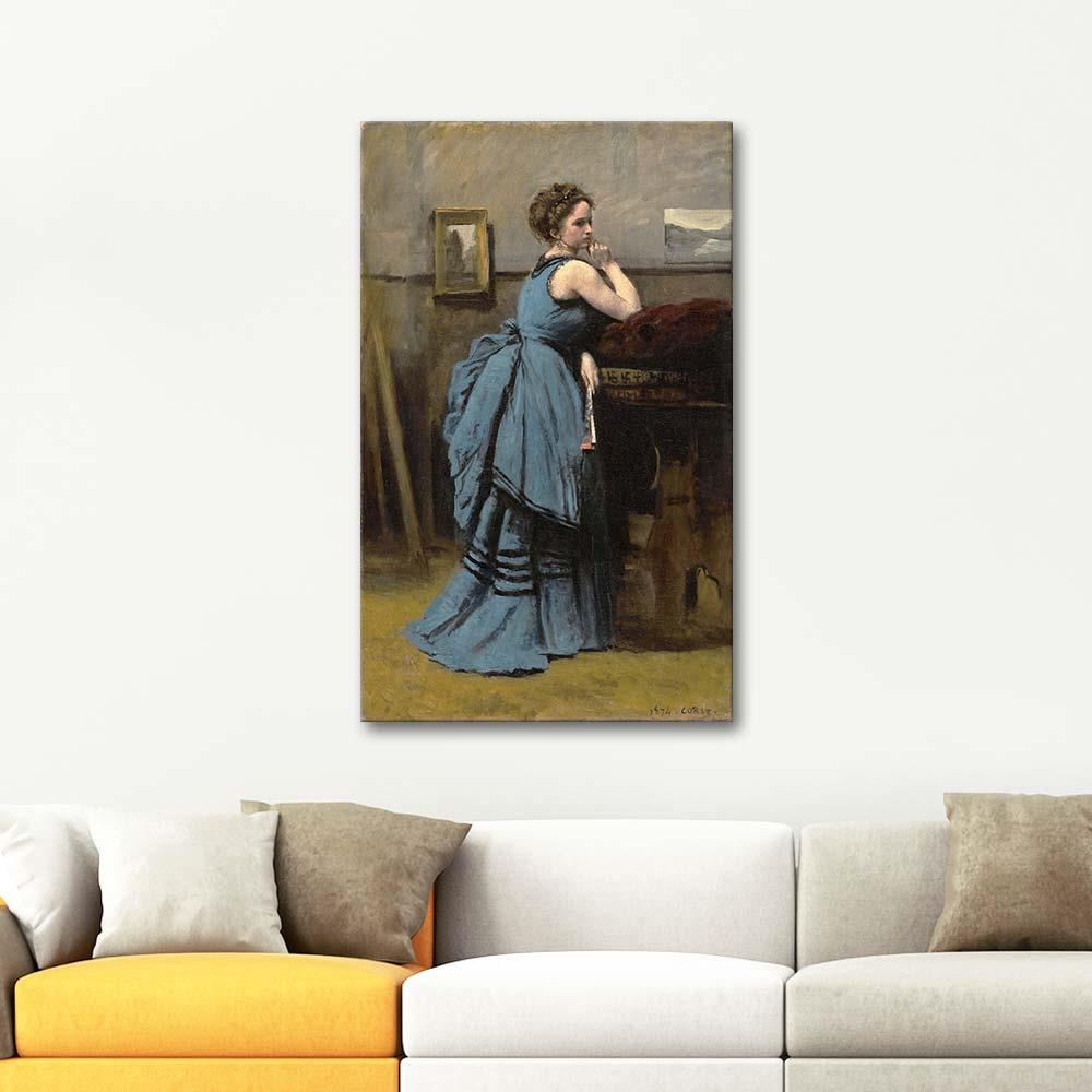 Lady in Blue by Jean Baptiste Camille Corot as Art Print