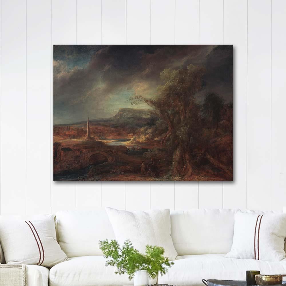 Landscape with an Obelisk by Rembrandt van Rijn as Art Print