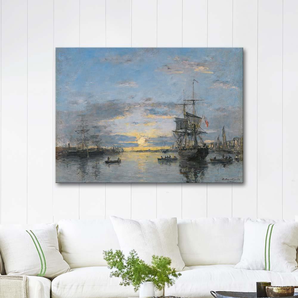Eugene Boudin Le Havre, Gün Batımında Dış Liman Kanvas Tablo