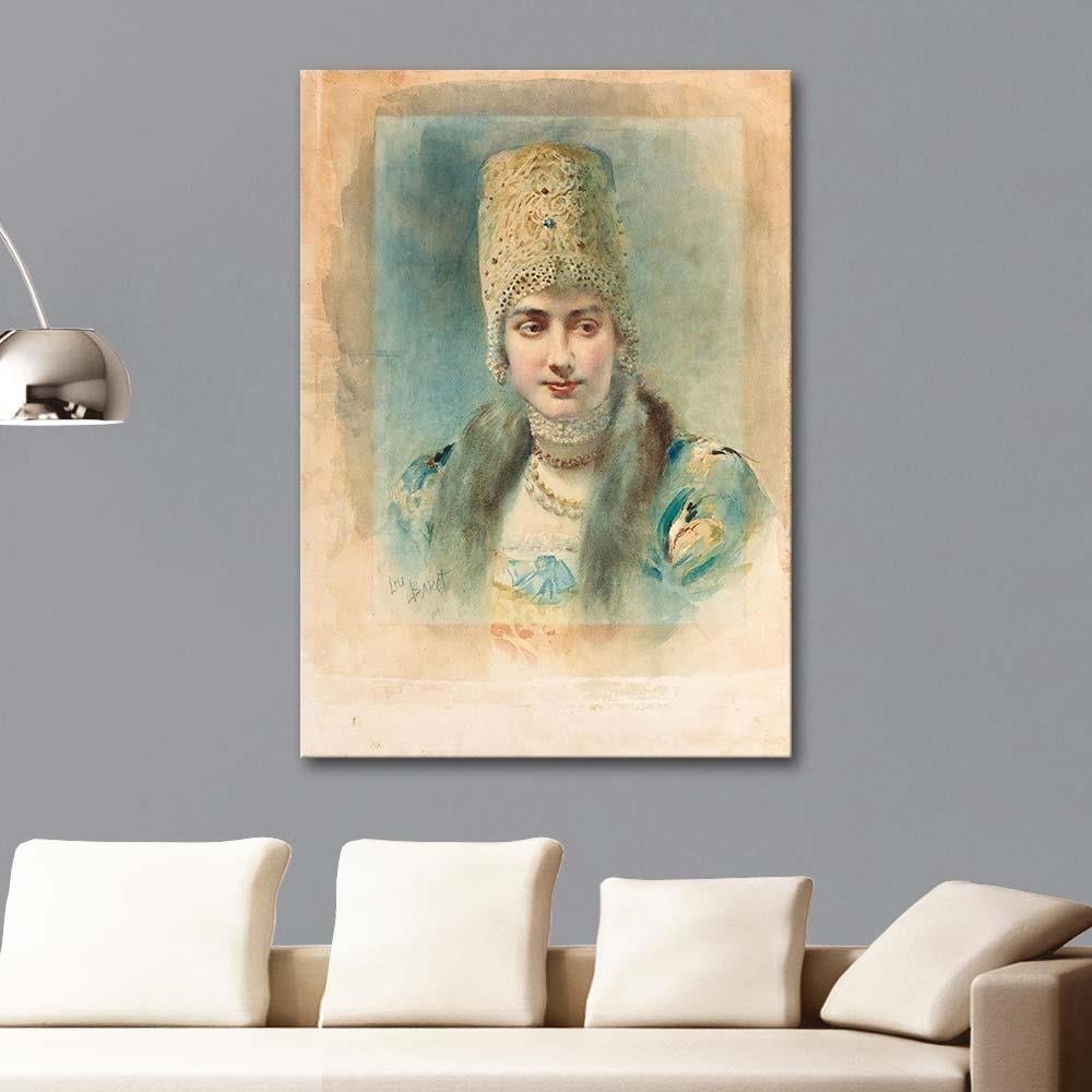 Leon Bakst Girl Wearing a Kokoshnik and Pearl Choker Art Print