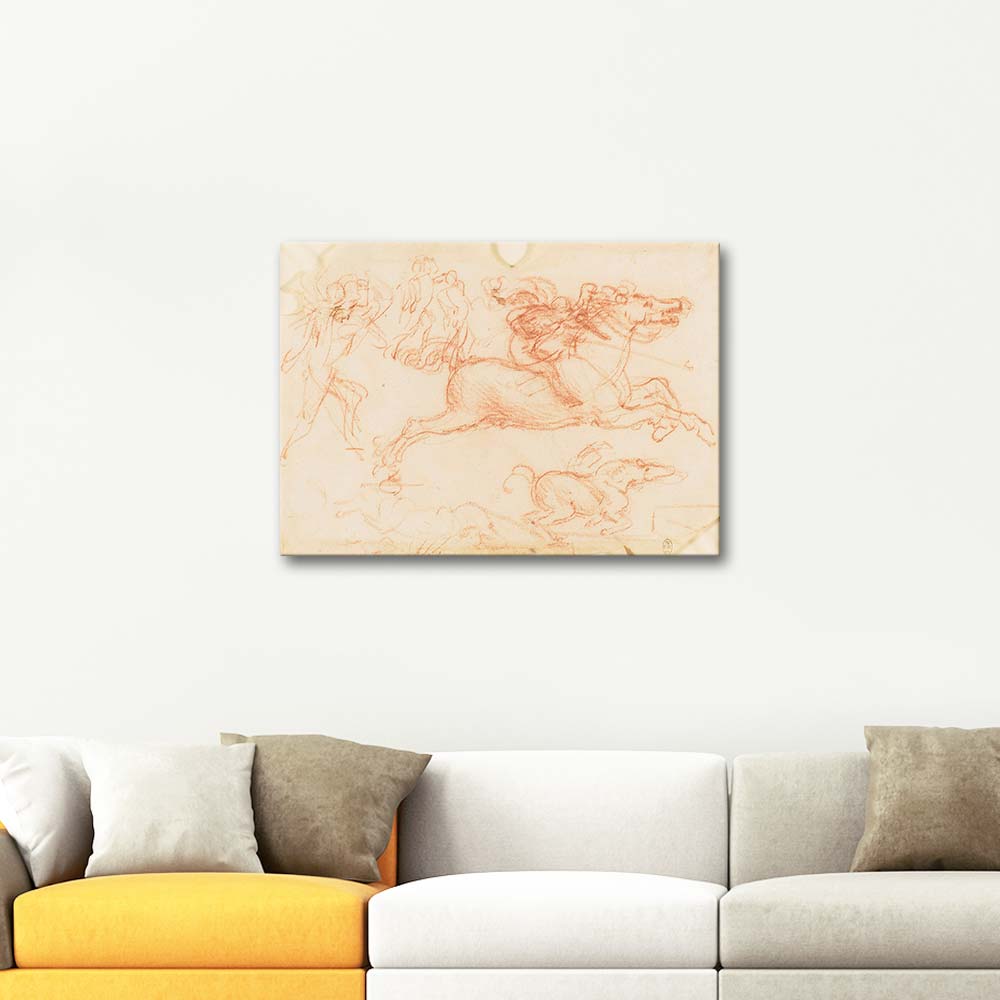 Leonardo Da Vinci Galloping and Kicking Horses and a Foot Soldier Art Print