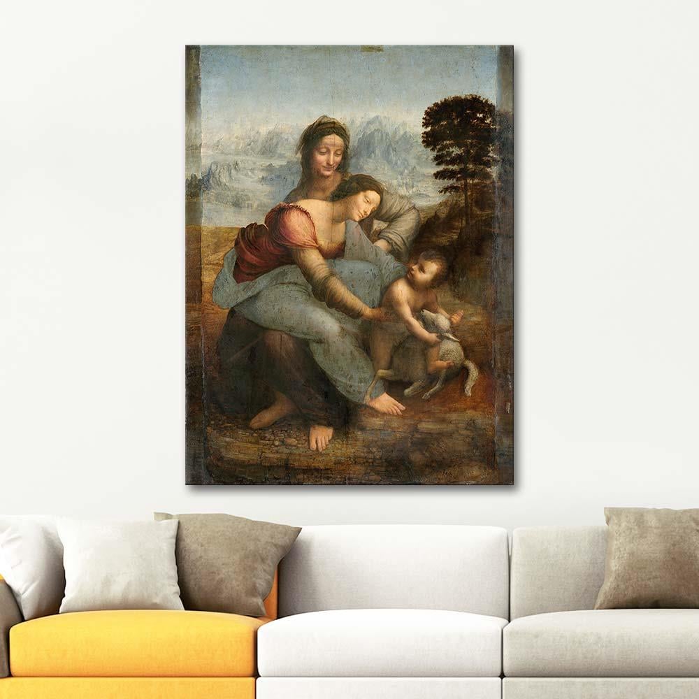 Leonardo da Vinci Meryem Çocuk İsa ve Anna Kanvas Tablo