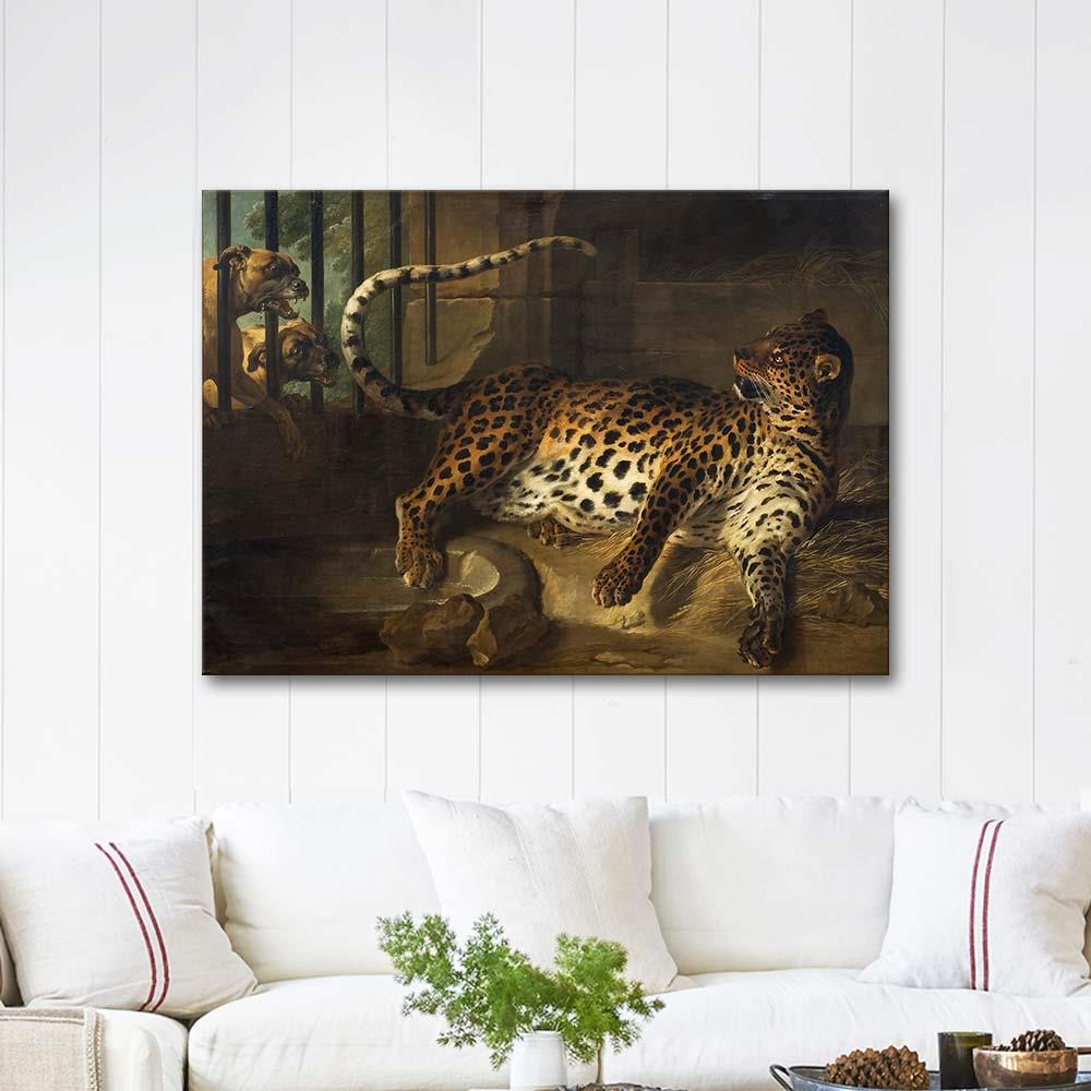 Jean-Baptiste Oudry İki Mastiff ve Kafesindeki Leopar Kanvas Tablo