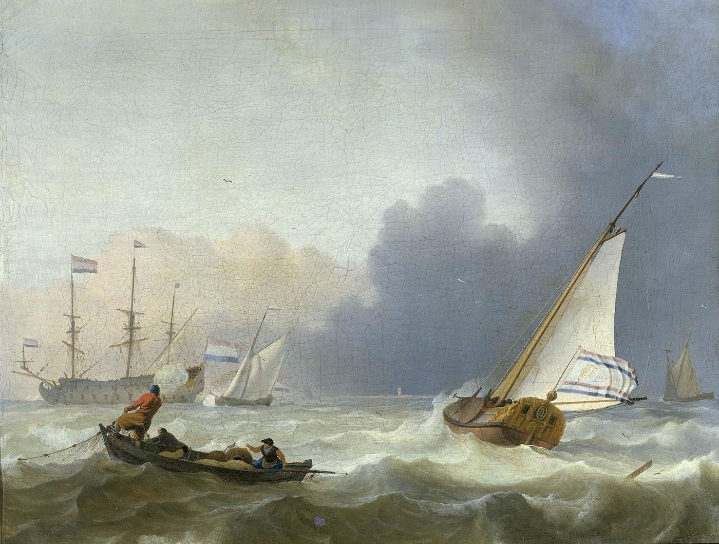 Ludolf Backhuysen Rough Sea with a Dutch Yacht Art Print