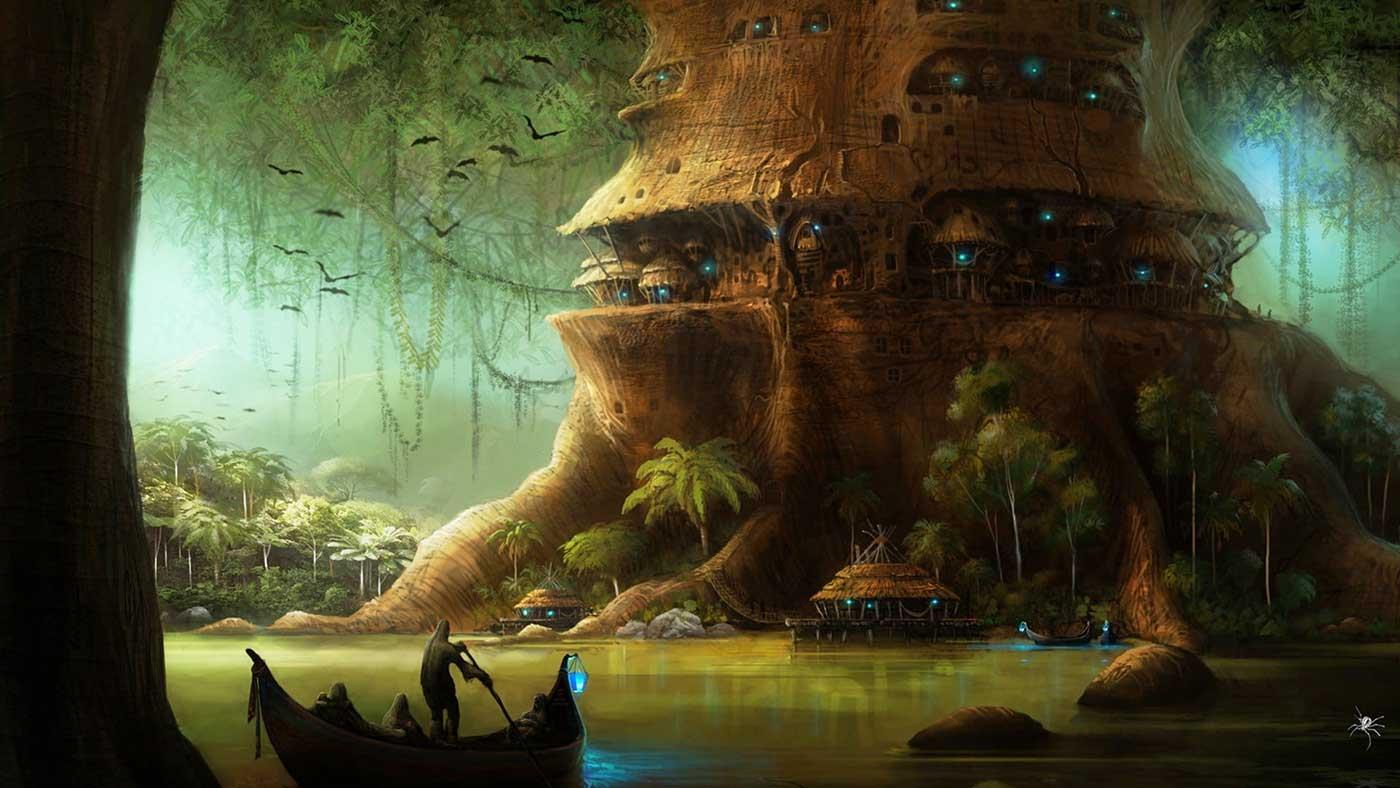 Man Sailing Boat near Tree