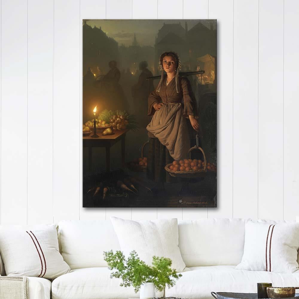 Petrus van Schendel Mum Işığında Pazar Yeri Kanvas Tablo