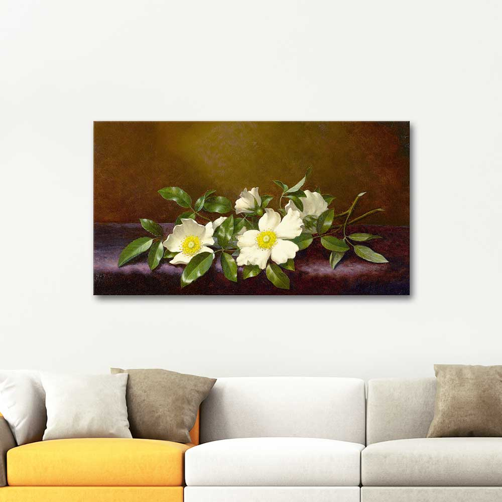 Martin Johnson Heade Cherokee Roses on a Purple Cloth Art Print