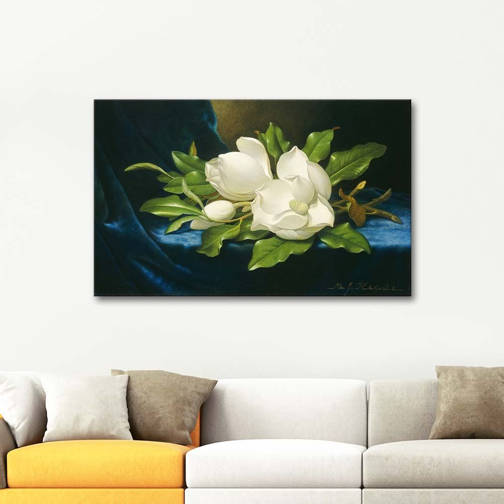 Martin Johnson Heade Mavi Kadifede İri Manolyalar Kanvas Tablo