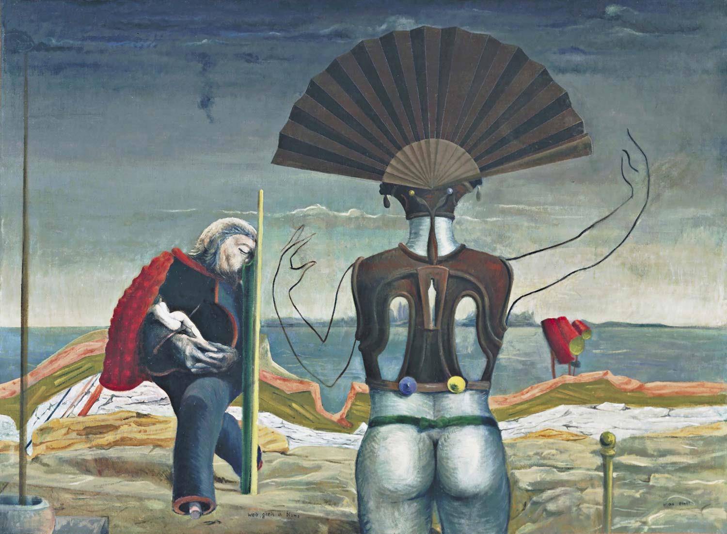 Max Ernst Kadın Yaşlı Adam ve Çiçek Kanvas Tablo