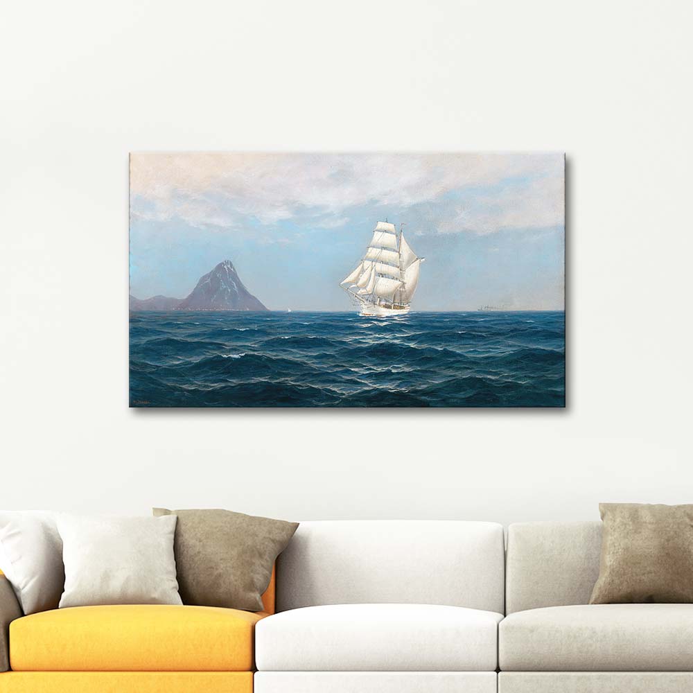 Max Jensen A Sailing Ship And A Steamboat By The Coast Art Print