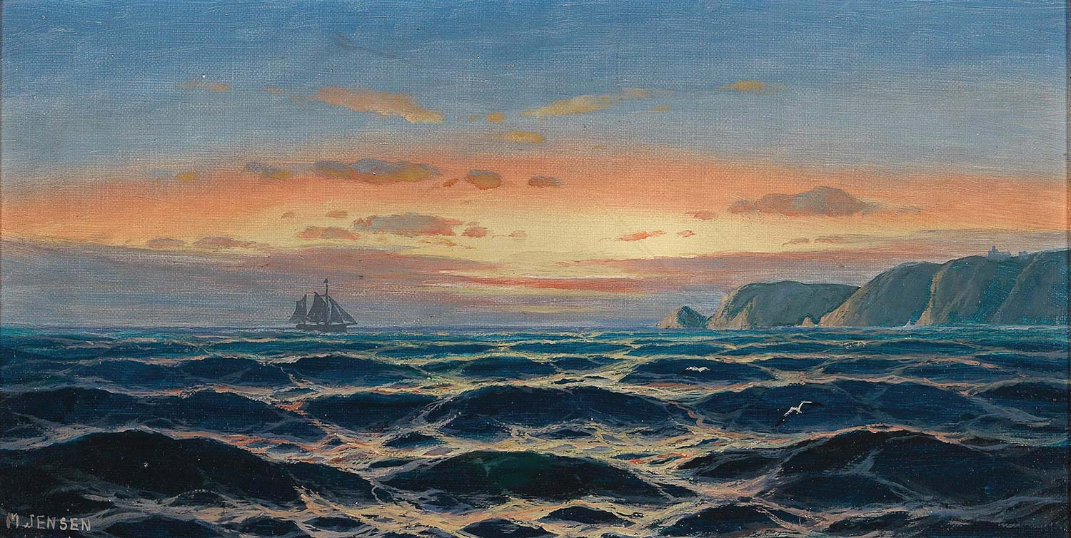 Max Jensen Sailing Ship By The Coast In The Evening Light Art Print