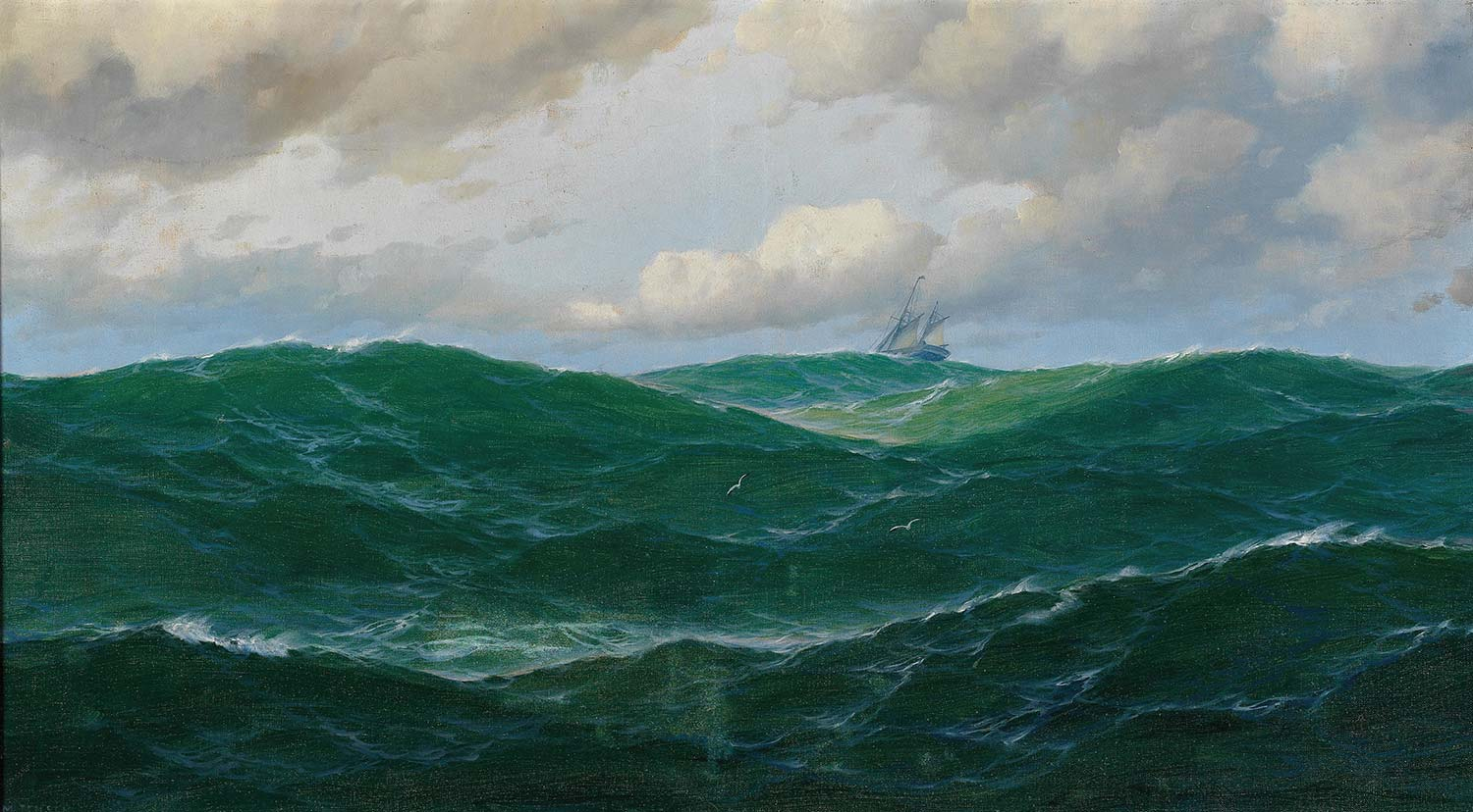 Max Jensen Ship On Rough Seas Art Print