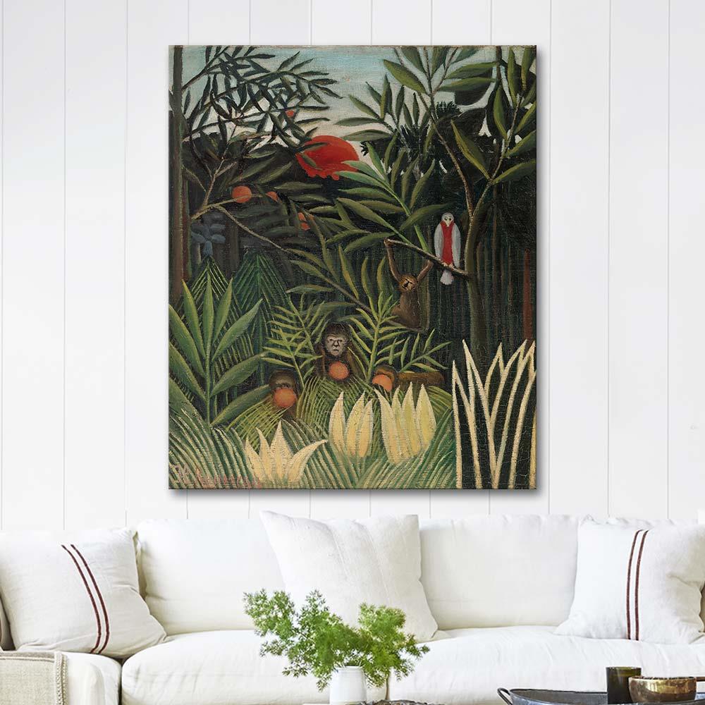 Monkeys and Parrot in the Virgin Forest by Henri Rousseau as Art Print