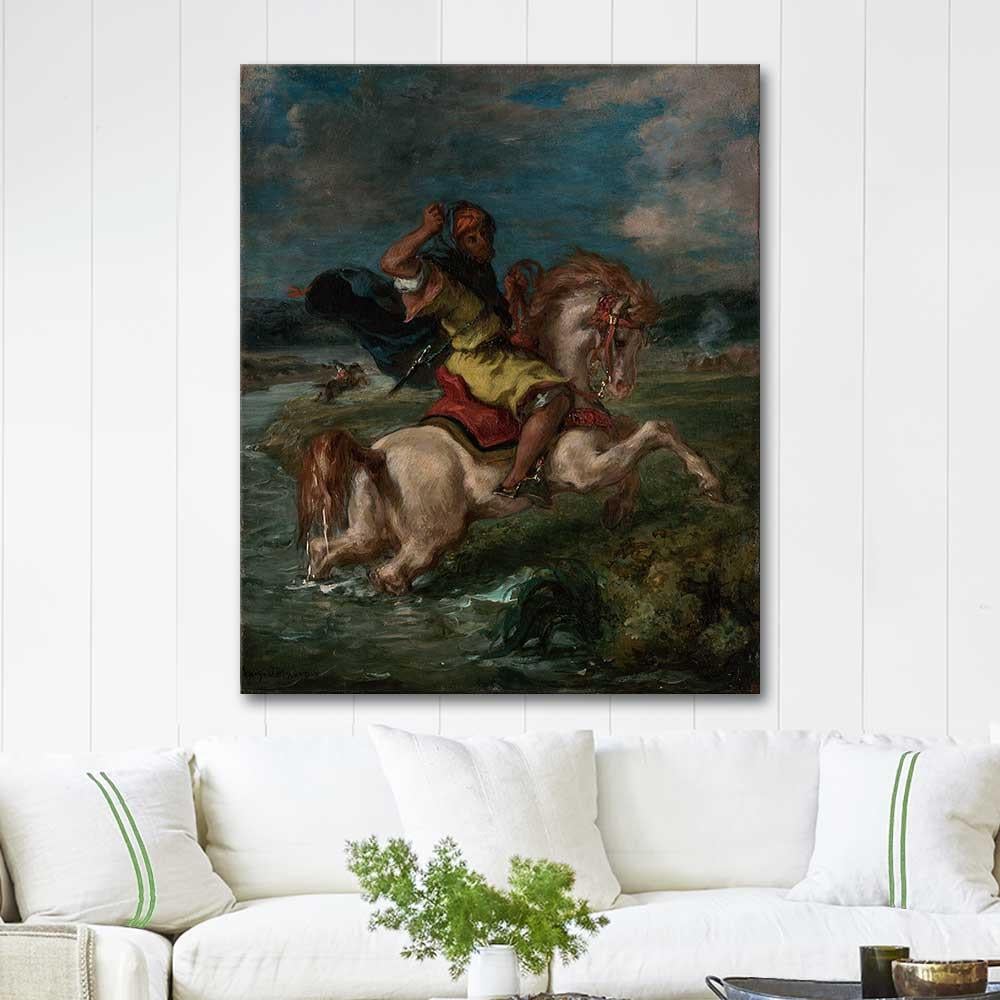 Moroccan Horseman Crossing a Ford by Eugene Delacroix as Art Print