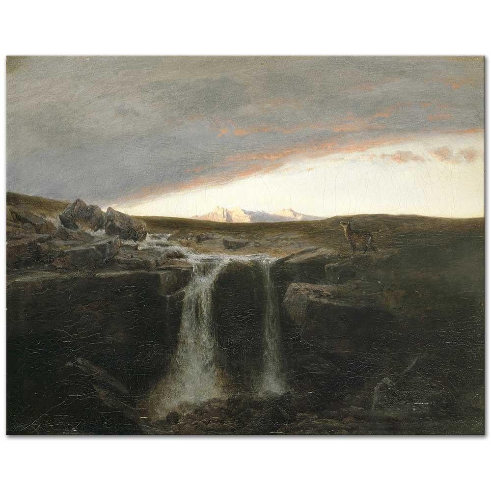 Arnold Böcklin Dağ ve Şelale Manzarası Kanvas Tablo